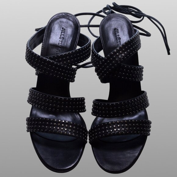 Jill Stuart Janis Studded Sandals Black Leather Strappy 6.5 NIB Italy - Picture 5 of 6